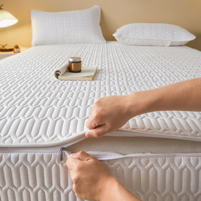 91家纺网 家纺一手货源 找家纺 鑫钰2025新款纯棉全棉六面全包床笠 经典款-全包床笠-白色