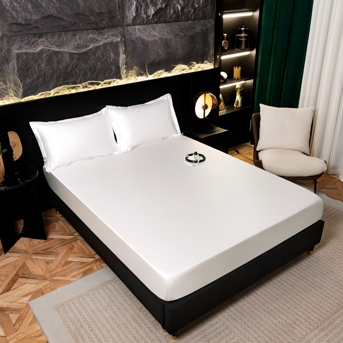 91家纺网 家纺一手货源 找家纺 梦舒羽2025新款防水冰丝纯色床笠凉爽柔顺床垫保护罩 防水冰丝床笠-光洁白