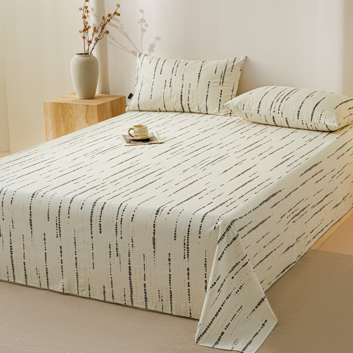 91家纺网 家纺一手货源 找家纺 鑫钰2025新款纯棉全棉老粗布床单--北欧风 流星雨（灰）