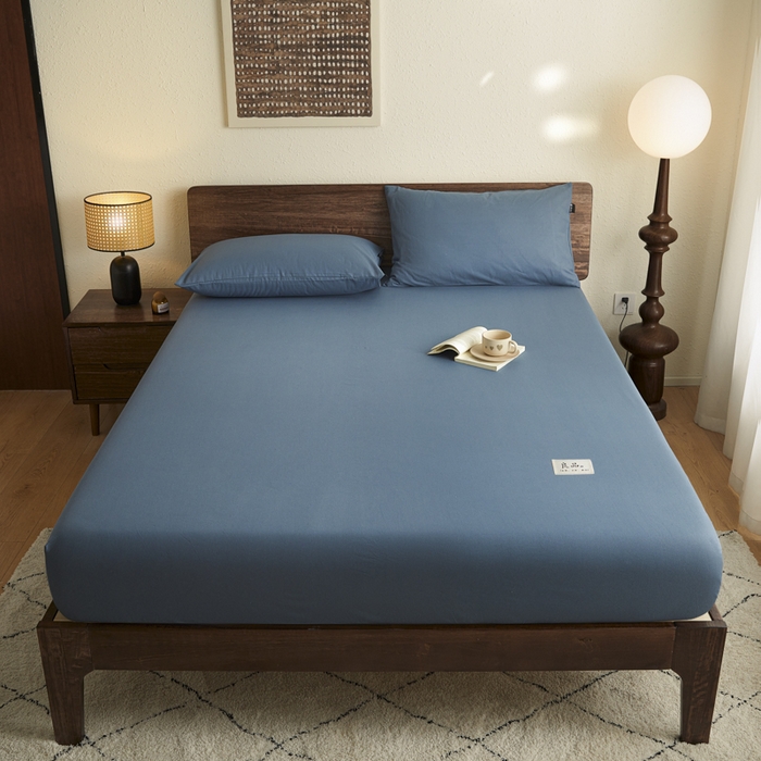 91家纺网 家纺一手货源 找家纺 鑫钰2025新款纯棉全棉老粗布床笠--LP纯色系列 宝蓝