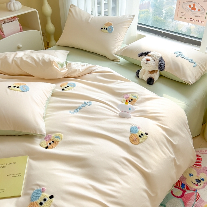 91家纺网 家纺一手货源 找家纺 （总）斯尔顿 2025年新款全棉四件套13372纯棉绣花三件套毛巾绣四件套学生套装NB熊系列