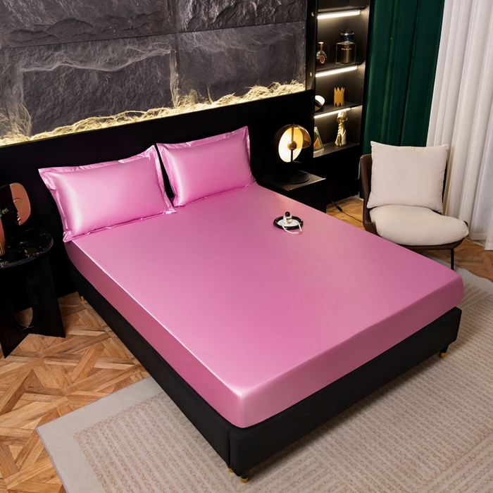 91家纺网 家纺一手货源 找家纺 梦舒羽2025新款防水冰丝纯色床笠凉爽柔顺床垫保护罩 防水冰丝床笠-粉色