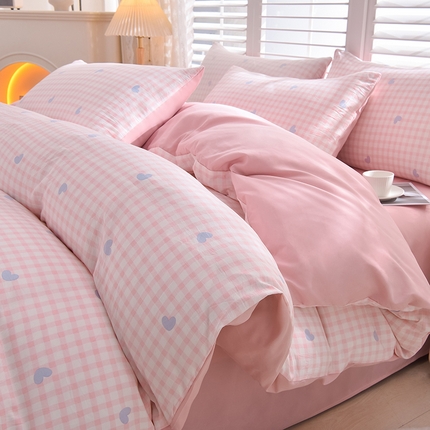 迪拜家纺 2025新款加厚水洗棉四件套-粉小格