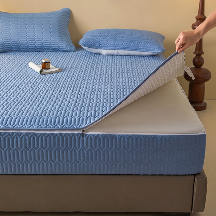 91家纺网 家纺一手货源 找家纺 鑫钰2025新款纯棉全棉六面全包床笠 经典款-全包床笠-湖蓝