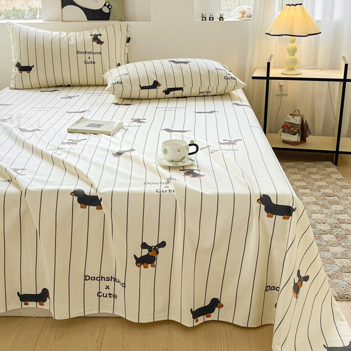 91家纺网 家纺一手货源 找家纺 鑫钰 2025新款纯棉老粗布单床单-卡通系列 腊肠狗