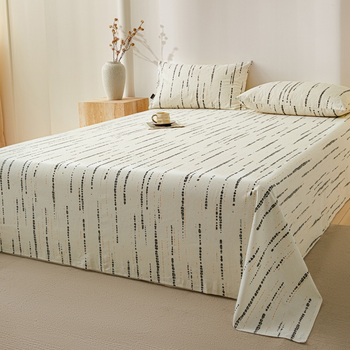 91家纺网 家纺一手货源 找家纺 鑫钰2025新款纯棉全棉老粗布床单--北欧风 流星雨（灰）