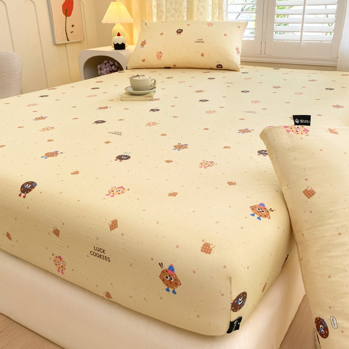 91家纺网 家纺一手货源 找家纺 鑫钰 2025新款全棉有氧双层纱床笠 甜茶