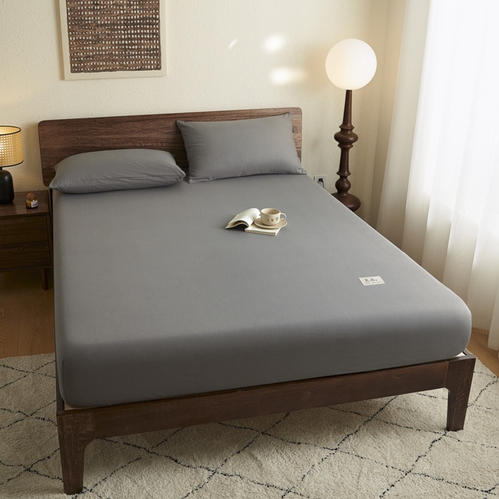 91家纺网 家纺一手货源 找家纺 鑫钰2025新款纯棉全棉老粗布床笠--LP纯色系列 深灰