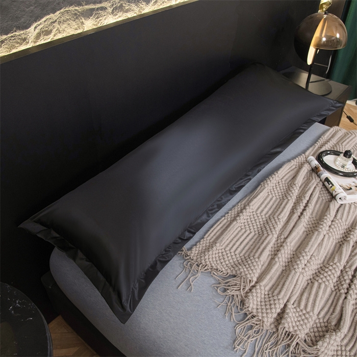 91家纺网 家纺一手货源 找家纺 梦舒羽2025新款防水冰丝纯色双人枕套情侣1.8m枕芯套内胆套 防水冰丝双人枕套-尊贵黑