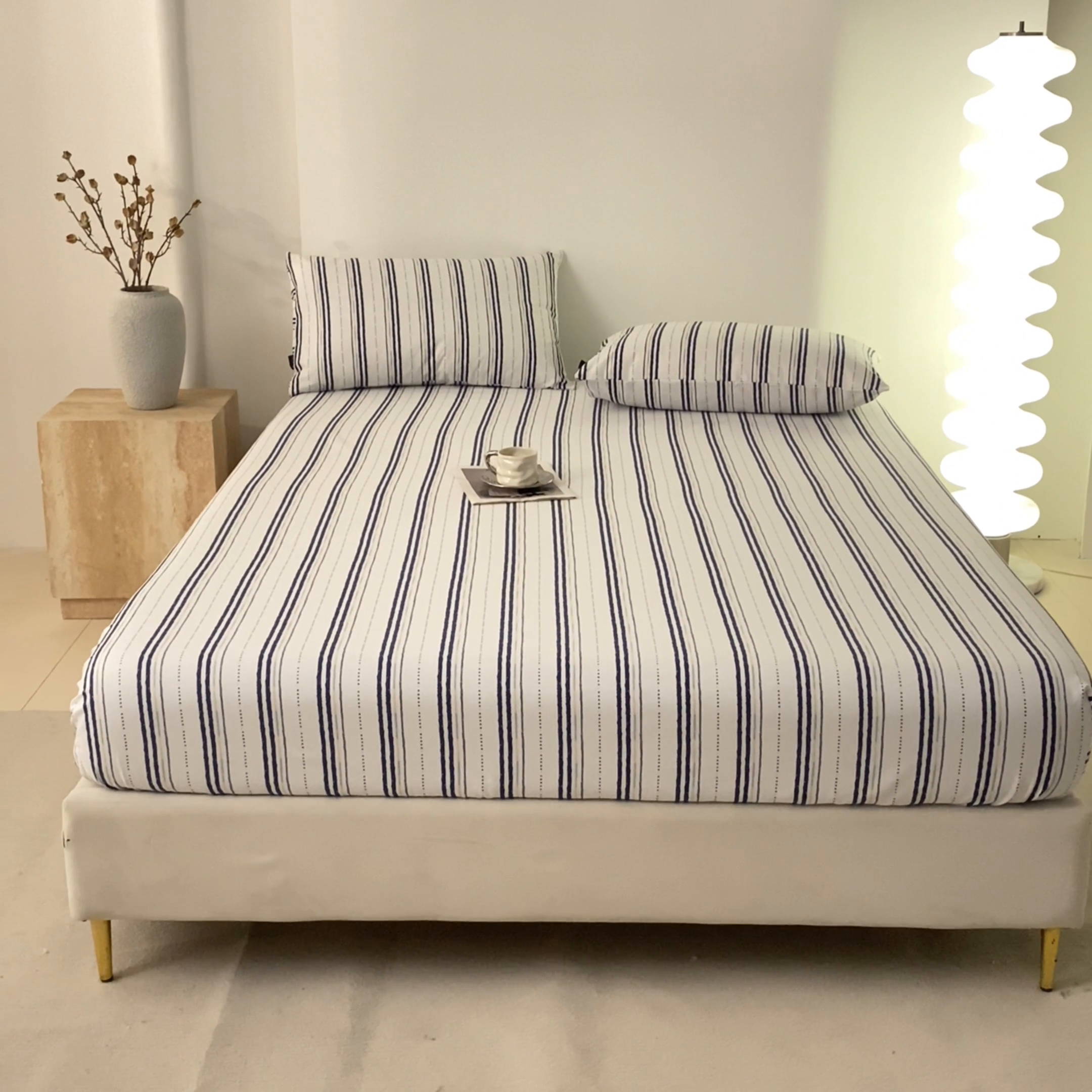 91家纺网 家纺一手货源 找家纺 鑫钰2025新款纯棉全棉老粗布床笠--北欧风 胡里奥（兰）