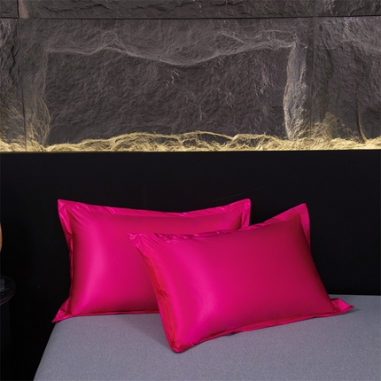 梦舒羽2025新款防水冰丝纯色单人枕套宿舍枕芯套内胆套 防水冰丝单人枕套-玫红色