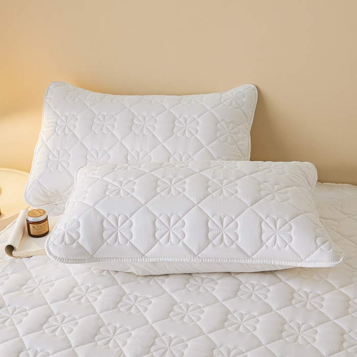 91家纺网 家纺一手货源 找家纺 鑫钰2025新款纯棉全棉六面全包床笠 桃花-全包床笠-白色