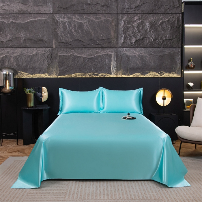 91家纺网 家纺一手货源 找家纺 梦舒羽 2025新款防水冰丝纯色床单凉爽柔顺宿舍双人床单 防水冰丝床单-水蓝色