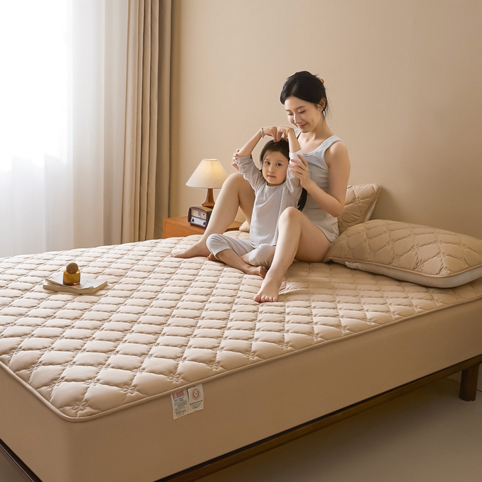 91家纺网 家纺一手货源 找家纺 鑫钰2025新款防水纯棉全棉夹棉床笠--四叶草黄墙 四叶草-驼