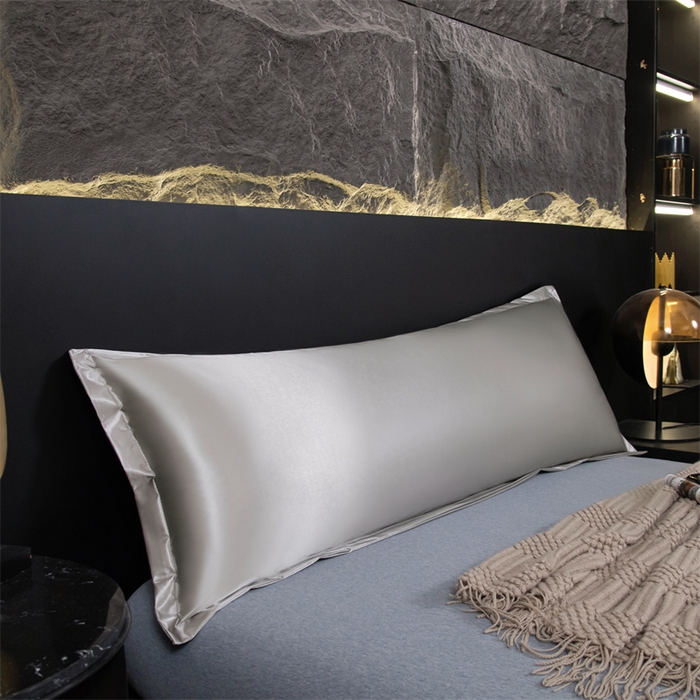 91家纺网 家纺一手货源 找家纺 梦舒羽2025新款防水冰丝纯色双人枕套情侣1.8m枕芯套内胆套 防水冰丝双人枕套-典雅灰