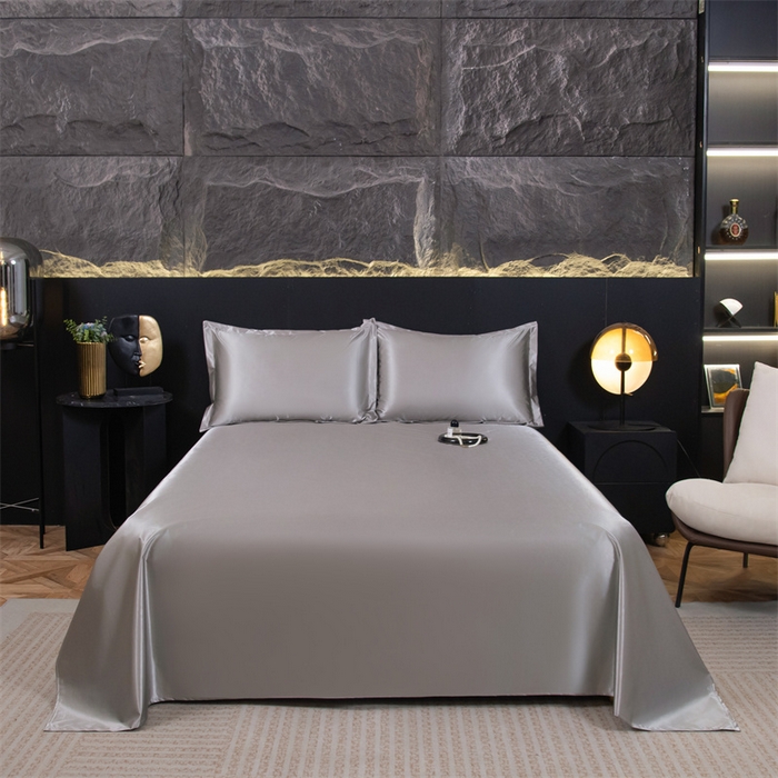 91家纺网 家纺一手货源 找家纺 梦舒羽 2025新款防水冰丝纯色床单凉爽柔顺宿舍双人床单 防水冰丝床单-典雅灰