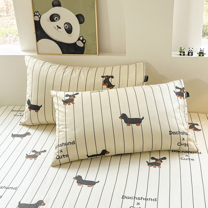 91家纺网 家纺一手货源 找家纺 鑫钰 2025新款纯棉老粗布单床单-卡通系列 腊肠狗