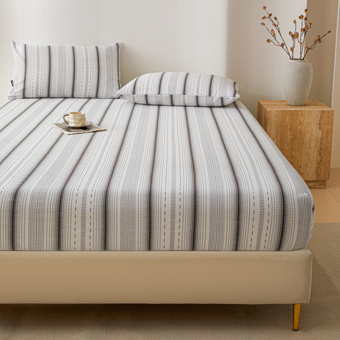 91家纺网 家纺一手货源 找家纺 鑫钰2025新款纯棉全棉老粗布床笠--北欧风 莫奈（灰）