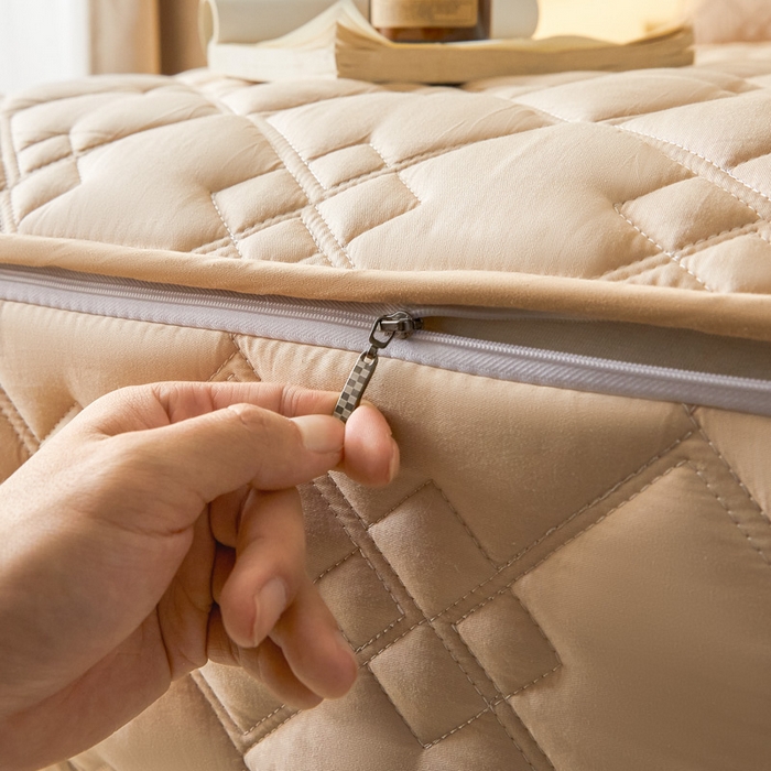 91家纺网 家纺一手货源 找家纺 鑫钰2025新款纯棉全棉六面全包床笠 四方格-全包床笠-卡其