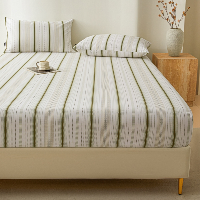 91家纺网 家纺一手货源 找家纺 鑫钰2025新款纯棉全棉老粗布床笠--北欧风 莫奈(绿）