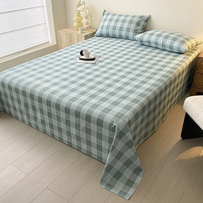 91家纺网 家纺一手货源 找家纺 鑫钰 2025新款老粗布床单床笠系列-格纹系列 青缇格