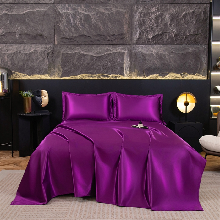 91家纺网 家纺一手货源 找家纺 梦舒羽 2025新款防水冰丝纯色床单凉爽柔顺宿舍双人床单 防水冰丝床单-魅惑紫