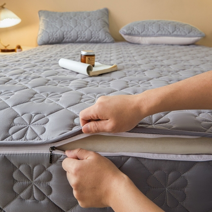 鑫钰2025新款纯棉全棉六面全包床笠 桃花-全包床笠-灰色