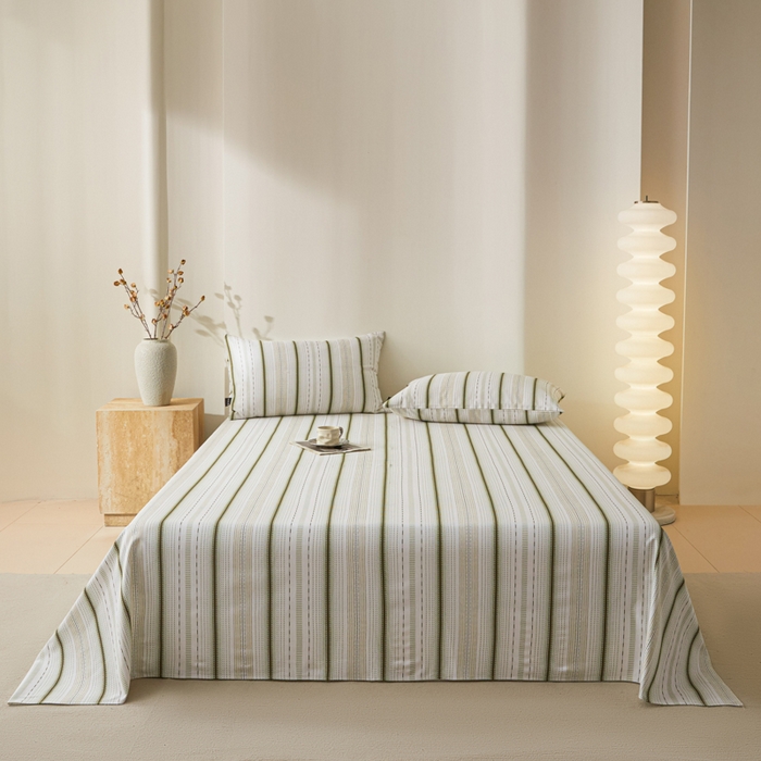 91家纺网 家纺一手货源 找家纺 鑫钰2025新款纯棉全棉老粗布床单--北欧风 莫奈（绿）