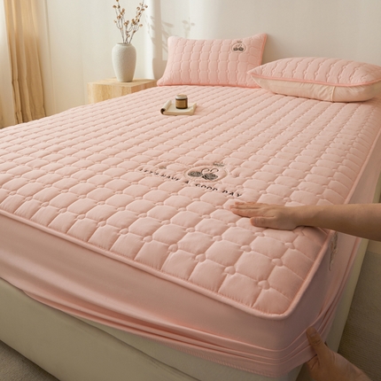 鑫钰2025新款刺绣加厚夹棉床笠--小天鹅 小天鹅-香妃粉