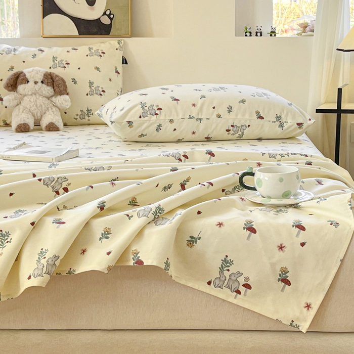 91家纺网 家纺一手货源 找家纺 鑫钰 2025新款纯棉老粗布单床单-卡通系列 花枝免