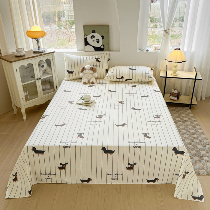 91家纺网 家纺一手货源 找家纺 鑫钰 2025新款纯棉老粗布单床单-卡通系列 腊肠狗