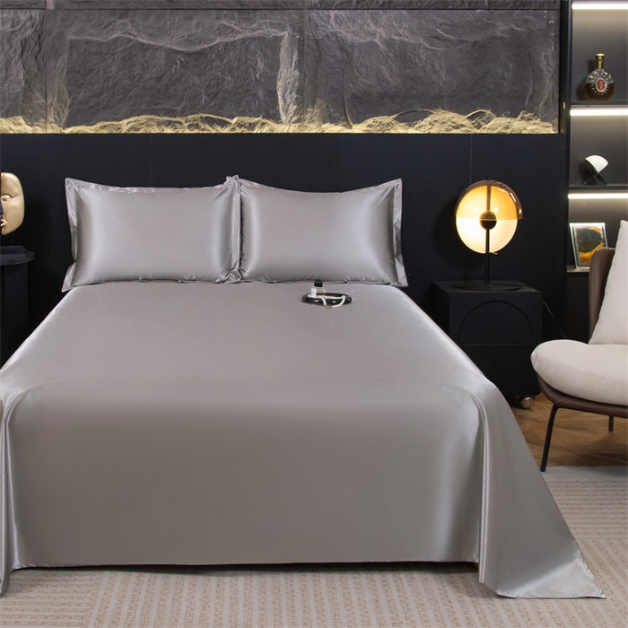 91家纺网 家纺一手货源 找家纺 梦舒羽 2025新款防水冰丝纯色床单凉爽柔顺宿舍双人床单 防水冰丝床单-典雅灰