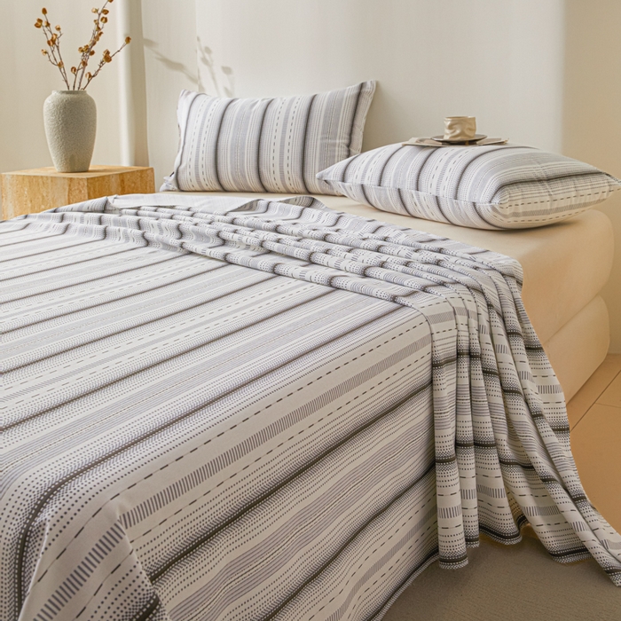 91家纺网 家纺一手货源 找家纺 鑫钰2025新款纯棉全棉老粗布床单--北欧风 莫奈（灰）