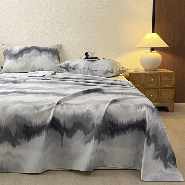 91家纺网 家纺一手货源 找家纺 鑫钰 2025新款老粗布床单床笠系列-格纹系列 水墨纹