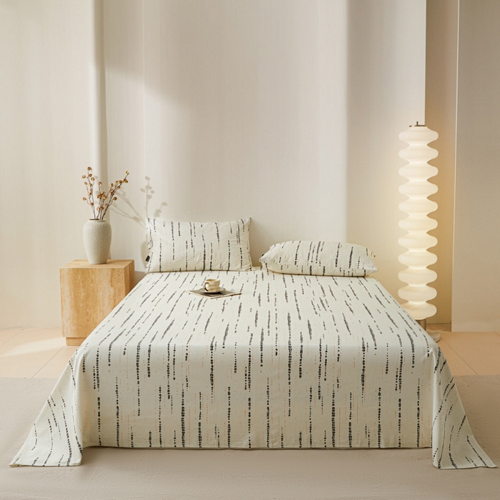 91家纺网 家纺一手货源 找家纺 鑫钰2025新款纯棉全棉老粗布床单--北欧风 流星雨（灰）