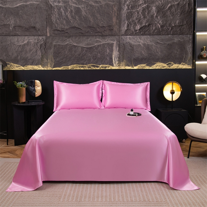 91家纺网 家纺一手货源 找家纺 梦舒羽 2025新款防水冰丝纯色床单凉爽柔顺宿舍双人床单 防水冰丝床单-粉色