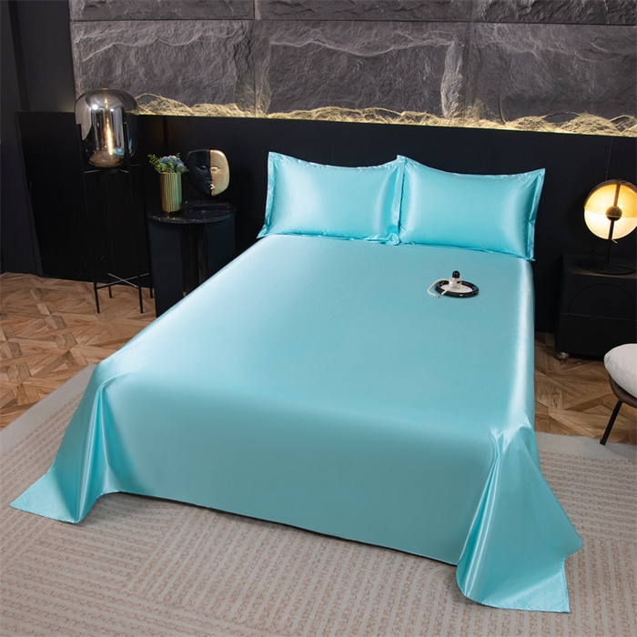 91家纺网 家纺一手货源 找家纺 梦舒羽 2025新款防水冰丝纯色床单凉爽柔顺宿舍双人床单 防水冰丝床单-水蓝色