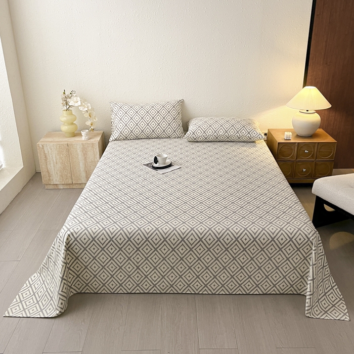 91家纺网 家纺一手货源 找家纺 鑫钰 2025新款老粗布床单床笠系列-格纹系列 菱格灰