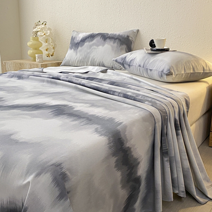 91家纺网 家纺一手货源 找家纺 鑫钰 2025新款老粗布床单床笠系列-格纹系列 水墨纹