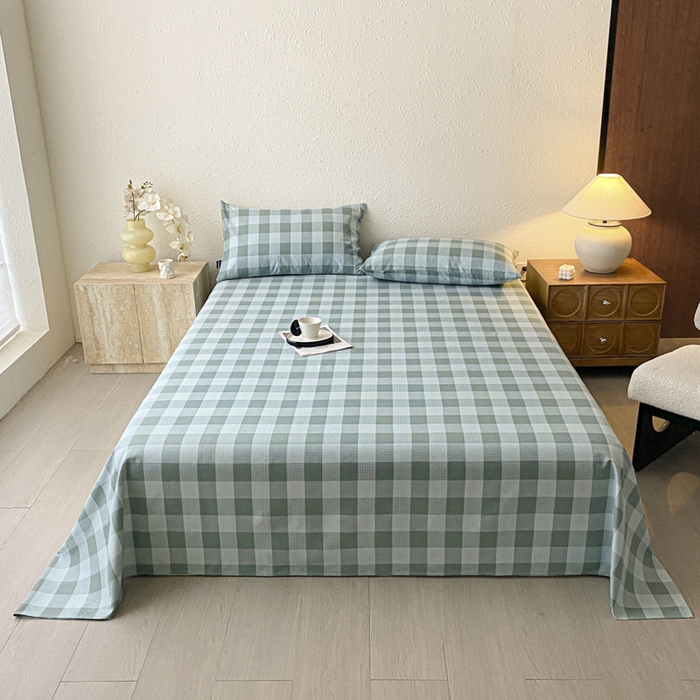 91家纺网 家纺一手货源 找家纺 鑫钰 2025新款老粗布床单床笠系列-格纹系列 青缇格