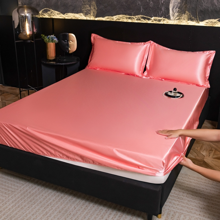 91家纺网 家纺一手货源 找家纺 梦舒羽2025新款防水冰丝纯色床笠凉爽柔顺床垫保护罩 防水冰丝床笠-玉色