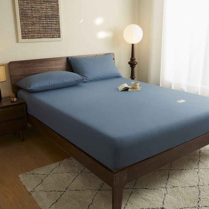 91家纺网 家纺一手货源 找家纺 鑫钰2025新款纯棉全棉老粗布床笠--LP纯色系列 宝蓝