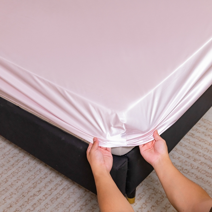 91家纺网 家纺一手货源 找家纺 梦舒羽2025新款防水冰丝纯色床笠凉爽柔顺床垫保护罩 防水冰丝床笠-淡雅玉