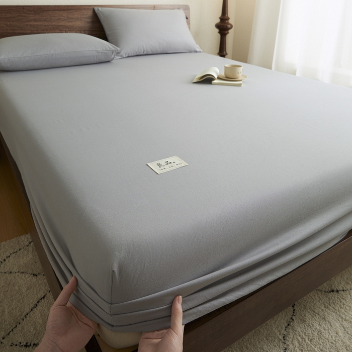 91家纺网 家纺一手货源 找家纺 鑫钰2025新款纯棉全棉老粗布床笠--LP纯色系列 烟灰