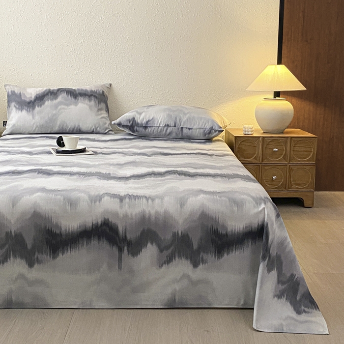 91家纺网 家纺一手货源 找家纺 鑫钰 2025新款老粗布床单床笠系列-格纹系列 水墨纹