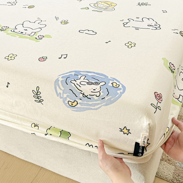 91家纺网 家纺一手货源 找家纺 鑫钰 2025新款纯棉老粗布单床笠-卡通系列 米多