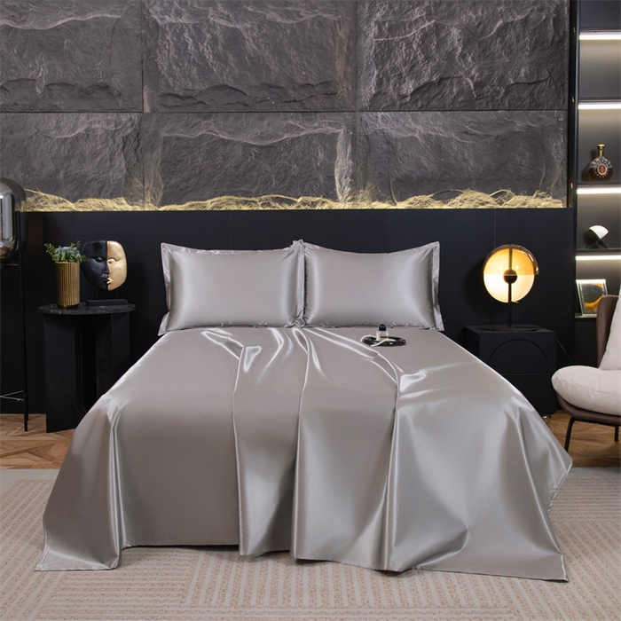 91家纺网 家纺一手货源 找家纺 梦舒羽 2025新款防水冰丝纯色床单凉爽柔顺宿舍双人床单 防水冰丝床单-典雅灰