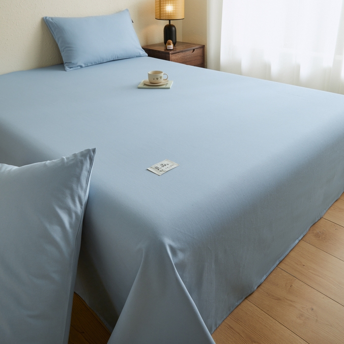 91家纺网 家纺一手货源 找家纺 鑫钰2025新款纯棉全棉老粗布床单--LP纯色系列 浅蓝