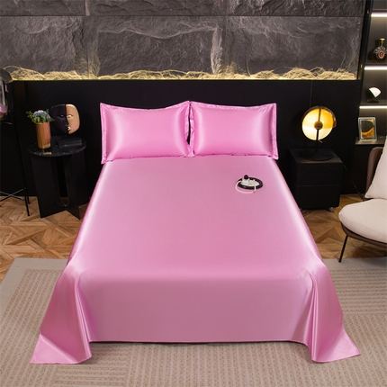 91家纺网 家纺一手货源 找家纺 圣比熊2025新款防水冰丝纯色床单凉爽柔顺宿舍双人床单 防水款-粉色