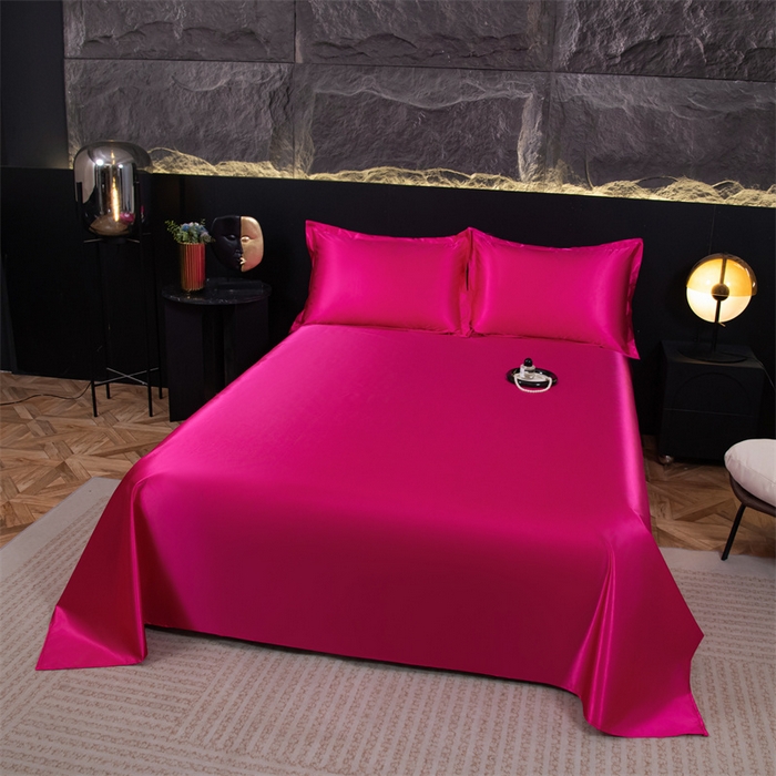 91家纺网 家纺一手货源 找家纺 梦舒羽 2025新款防水冰丝纯色床单凉爽柔顺宿舍双人床单 防水冰丝床单-玫红色